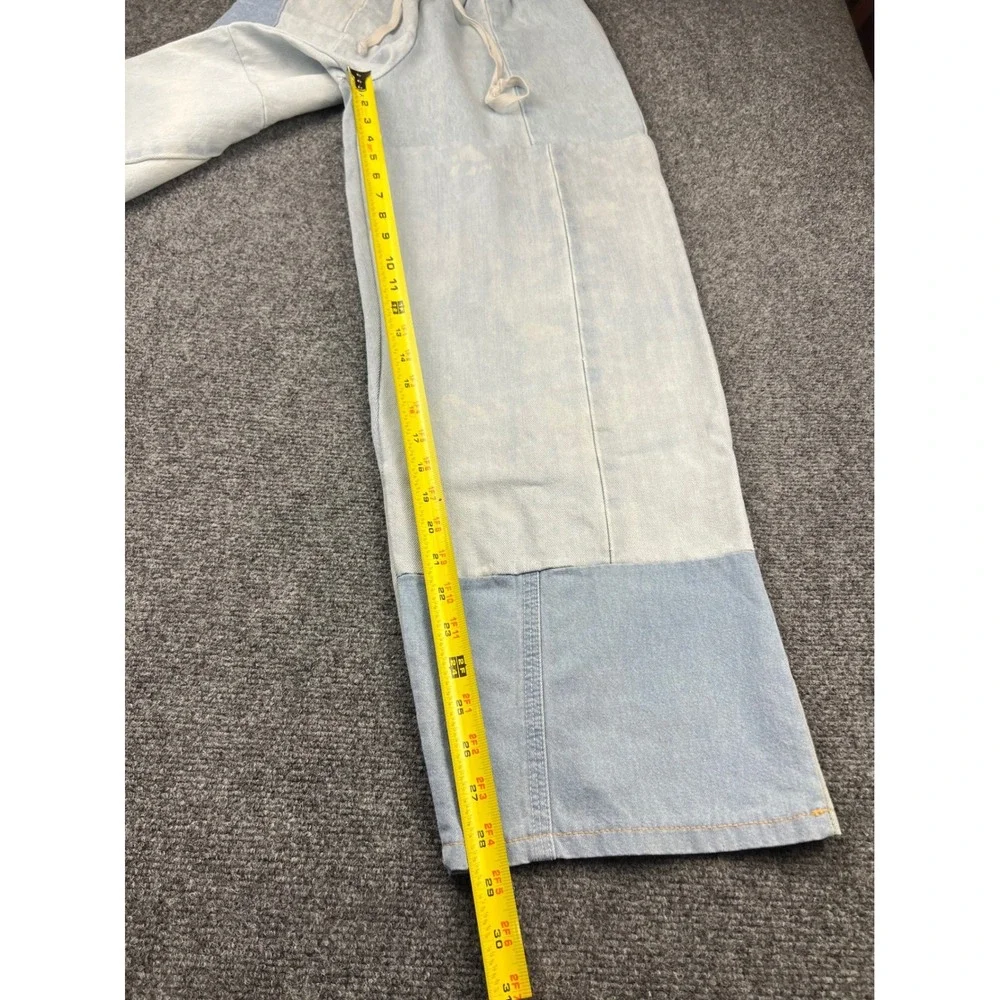 Patchwork Wide Leg Denim Pants Urban‎ Renewal Reworked Drawstring Streetwear S/M